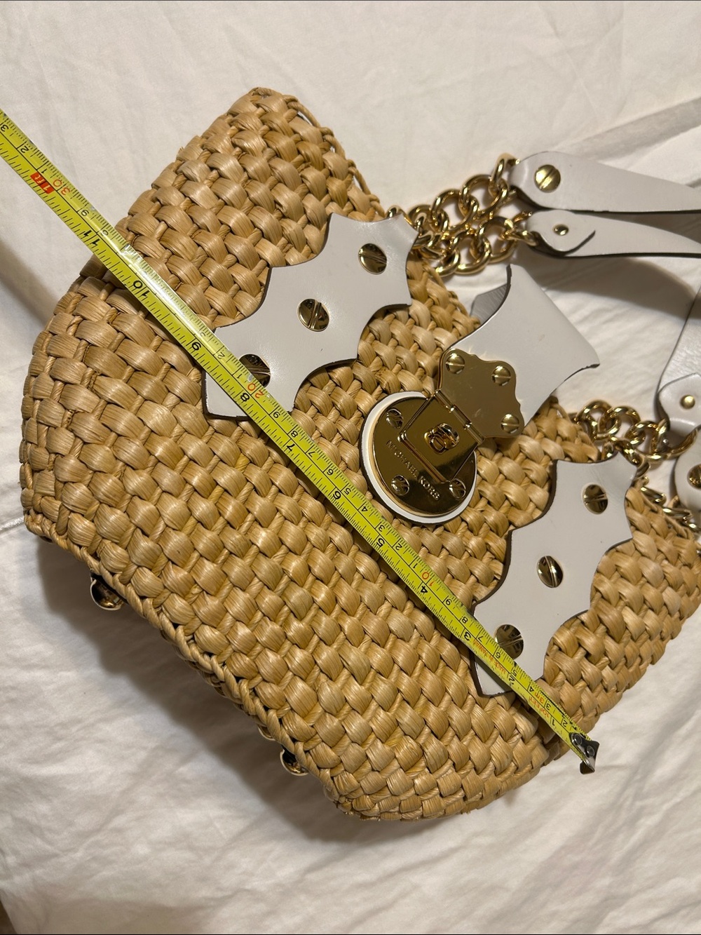 Michael Kors Tan Woven Straw Tote with Gold Hardware and Cream Trim - Picture 10 of 15